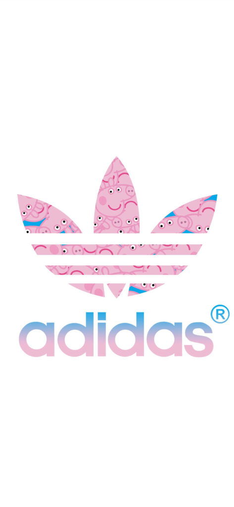 Adidas logo wallpaper with colorful Peppa Pig patterns for fun sporty cartoon iPhone background