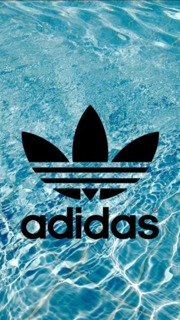 Adidas trefoil logo on blue water background with wave-inspired stylish dynamic design wallpaper