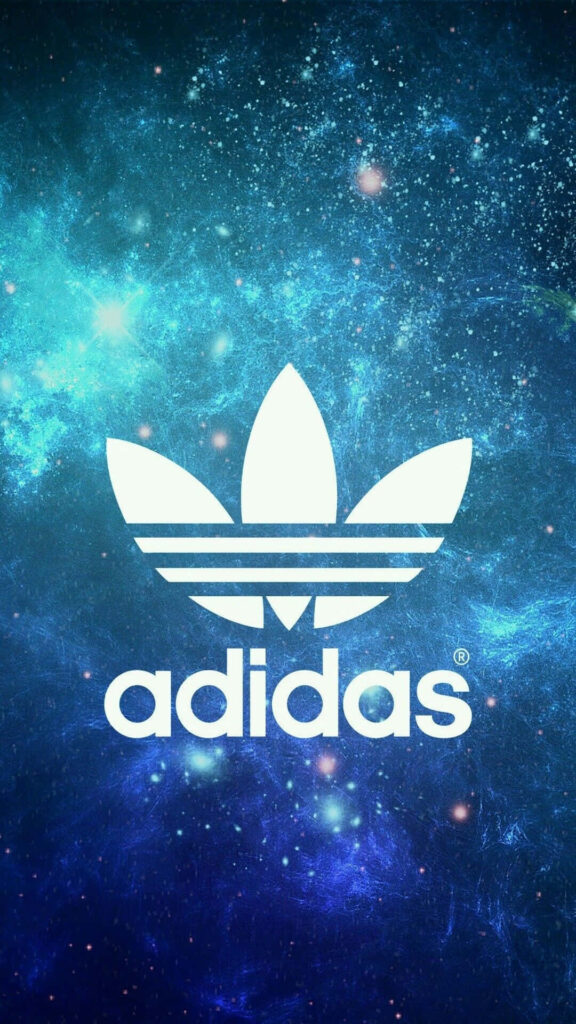 Adidas trefoil logo white on vibrant galaxy background with stars cosmic colors wallpaper