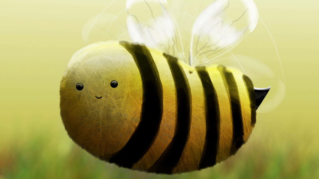 Cute 3D Cartoon Bee Wallpaper: Fuzzy Fun on a Soft Background