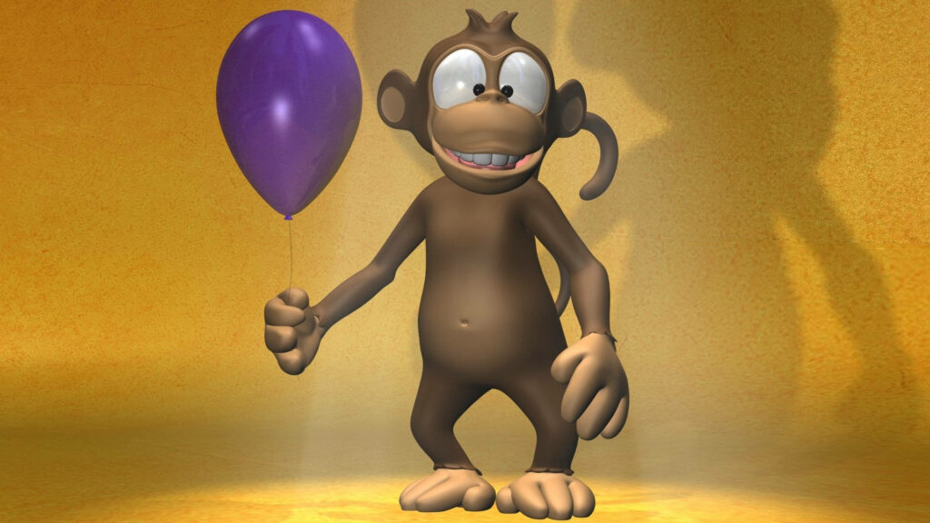 Adorable 3D Monkey with Purple Balloon - Cute Phone Wallpaper