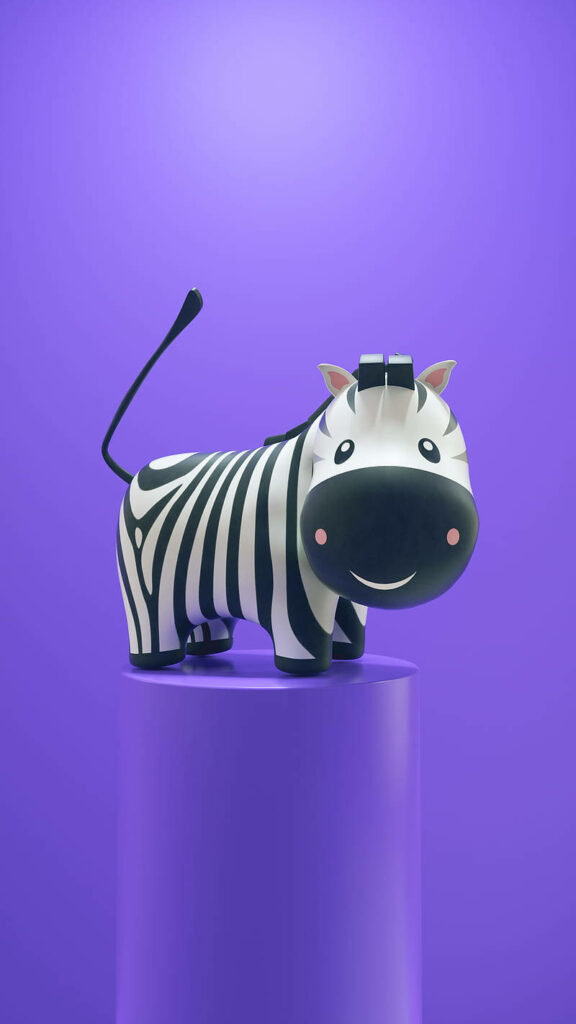 Adorable 3D Zebra Phone Wallpaper on Purple Background