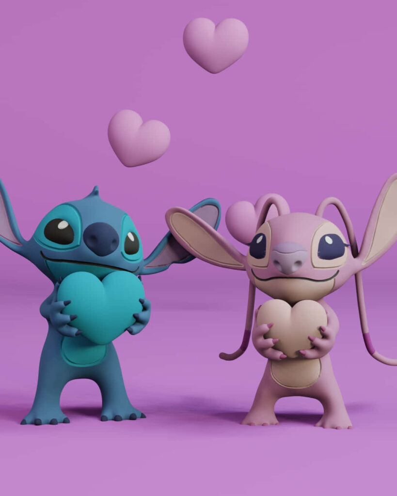 Adorable Alien Characters with Colorful Hearts on Purple Background Wallpaper