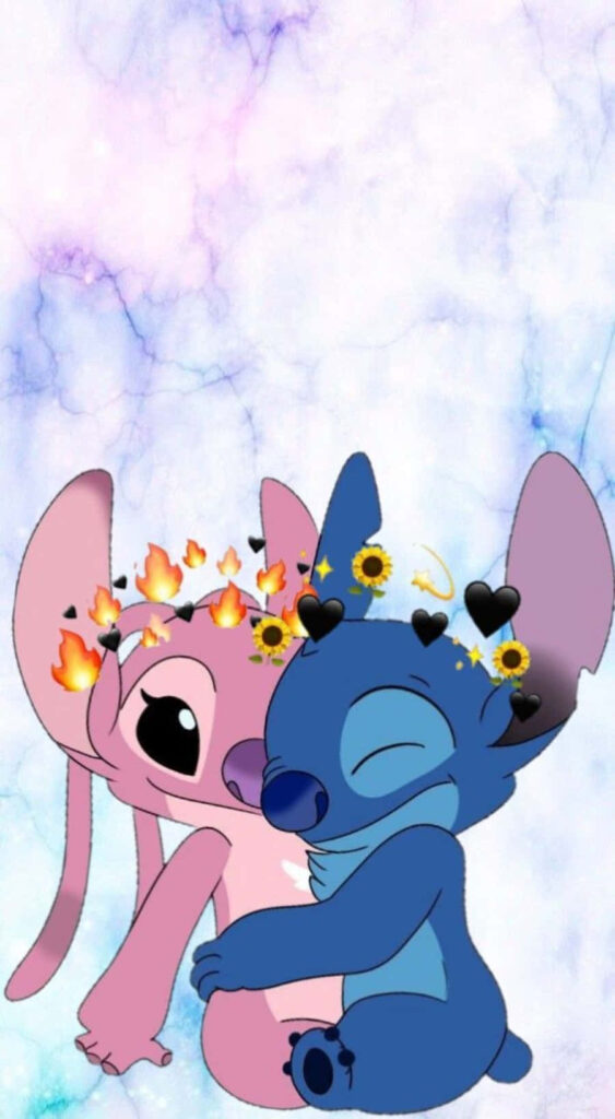 Adorable Animated Creatures Embrace in Pastel Dreamy Scene Wallpaper