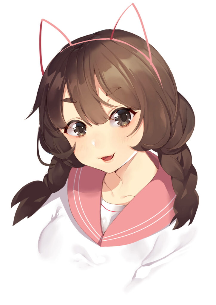 Cheerful Anime Cat Girl Wallpaper - Braided Hair & Sailor Outfit
