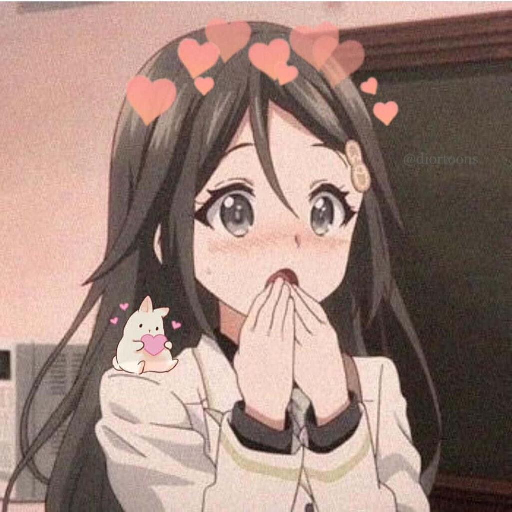Surprised Anime Girl Wallpaper with Cute Bunny & Pastel Hearts