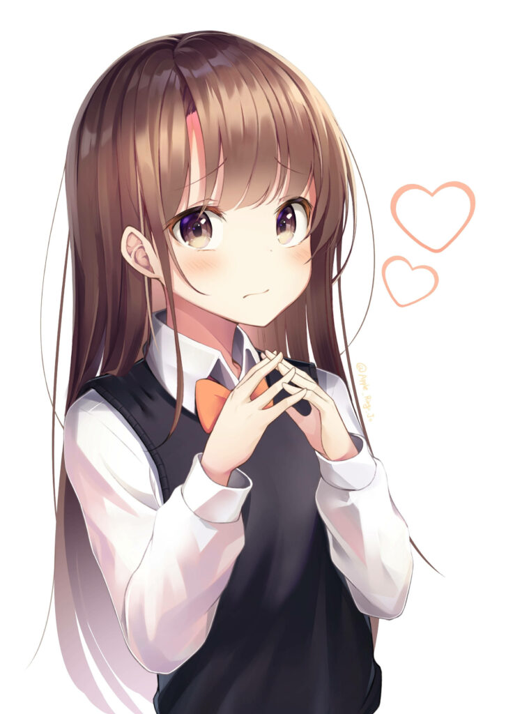 Charming Anime Girl Wallpaper – Cute Brown-Haired School Uniform Art