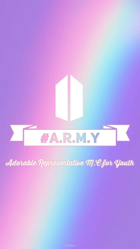 Magical BTS Army Girl iPhone Wallpaper with Unicorn-inspired BTS Logo and the Empowering Slogan 'Adorable Representative M.e for Youth'