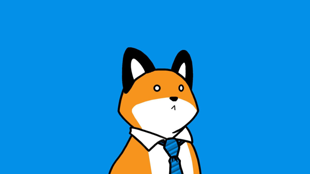 Cartoon Baby Fox in Blue Tie - Cute Minimalist Wallpaper