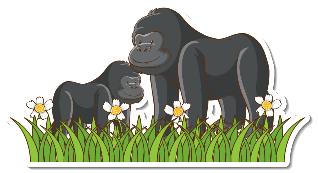 Adorable Baby Gorilla with Adult in Lush Green Background Scene Wallpaper