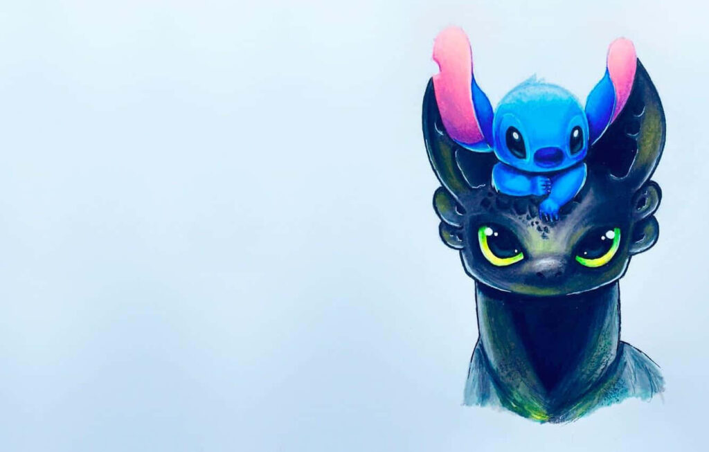 Playful Dragon and Blue Creature Wallpaper - Cute Baby Style