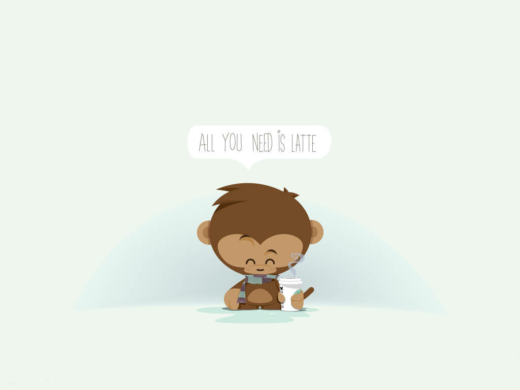 Adorable Baby Monkey Latte Wallpaper - Whimsical Pastel Design