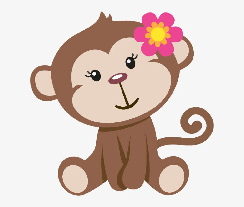Charming Baby Monkey Cartoon Wallpaper with Pink Flower Accent