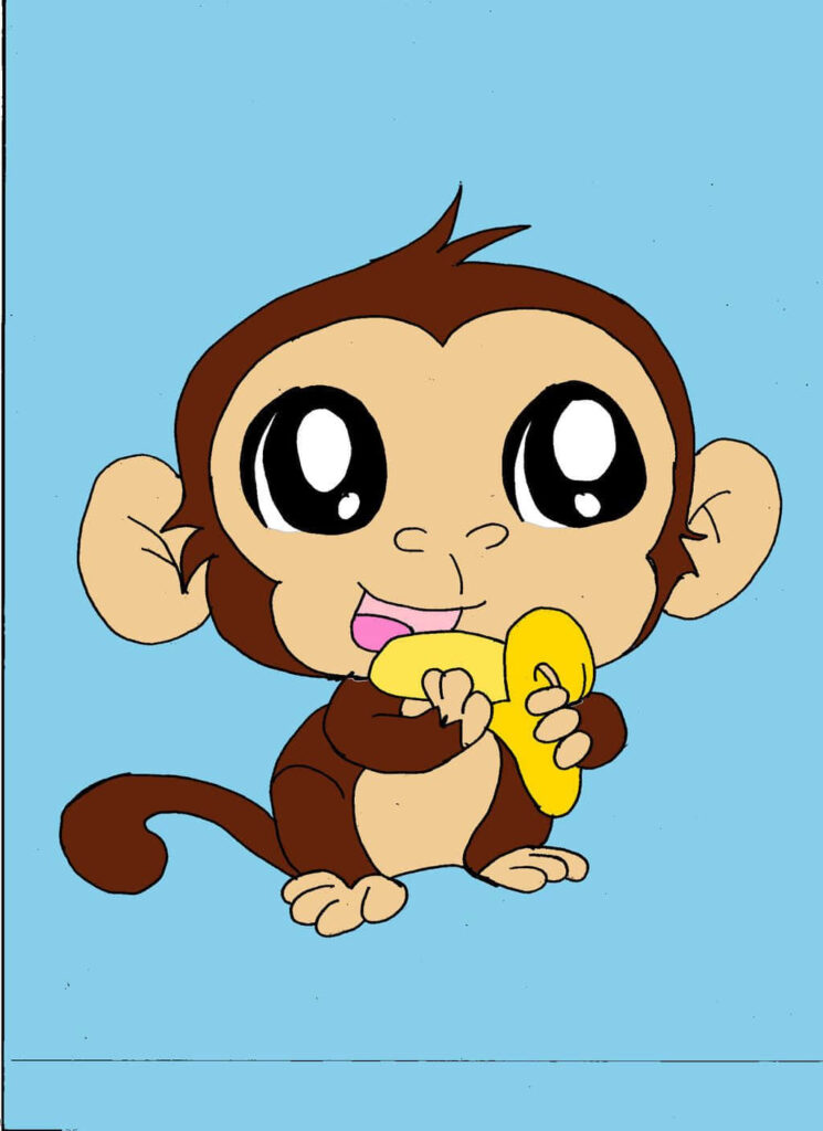 Adorable Baby Monkey Wallpaper on Light Blue Background