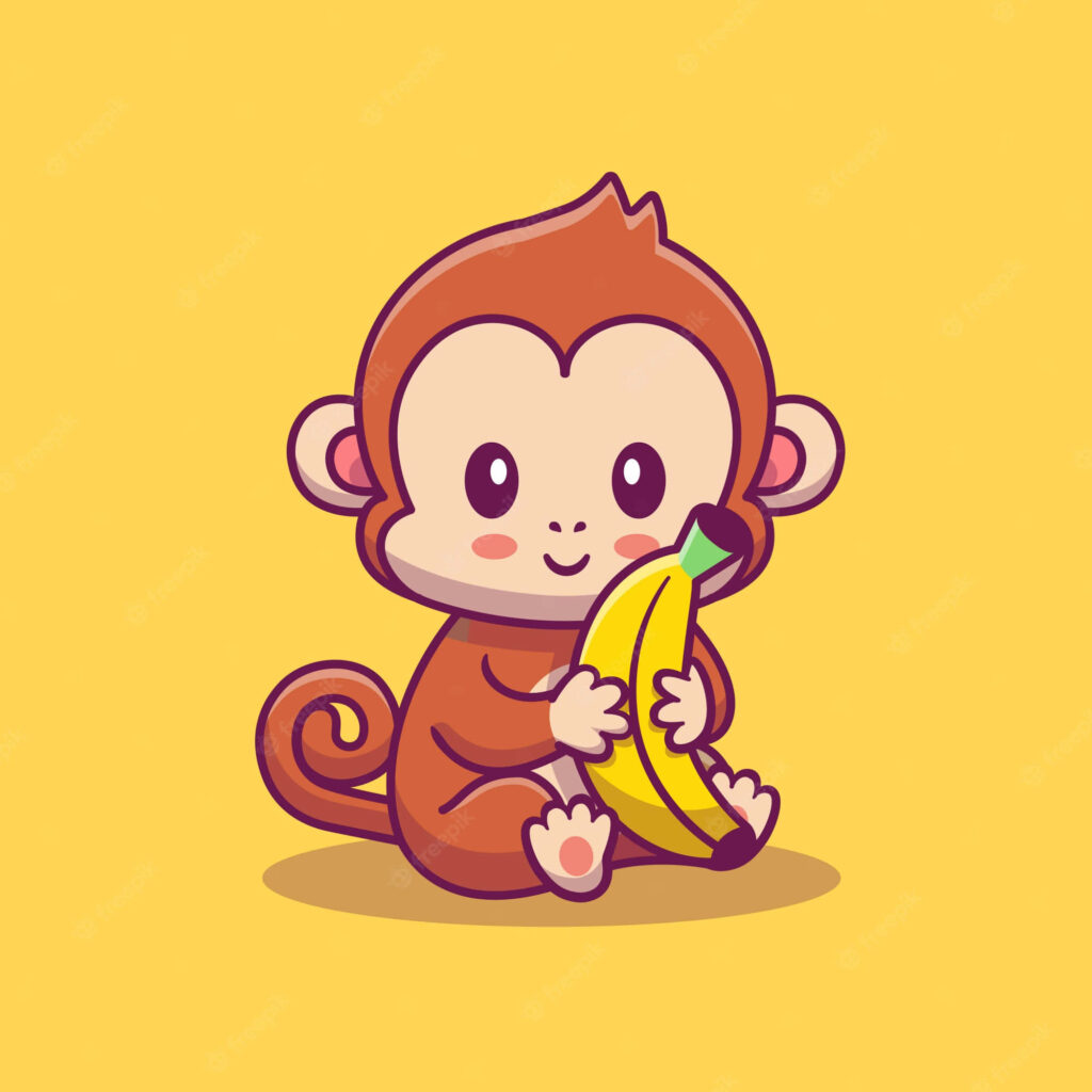 Adorable Baby Monkey with Banana on Soft Yellow Background Wallpaper