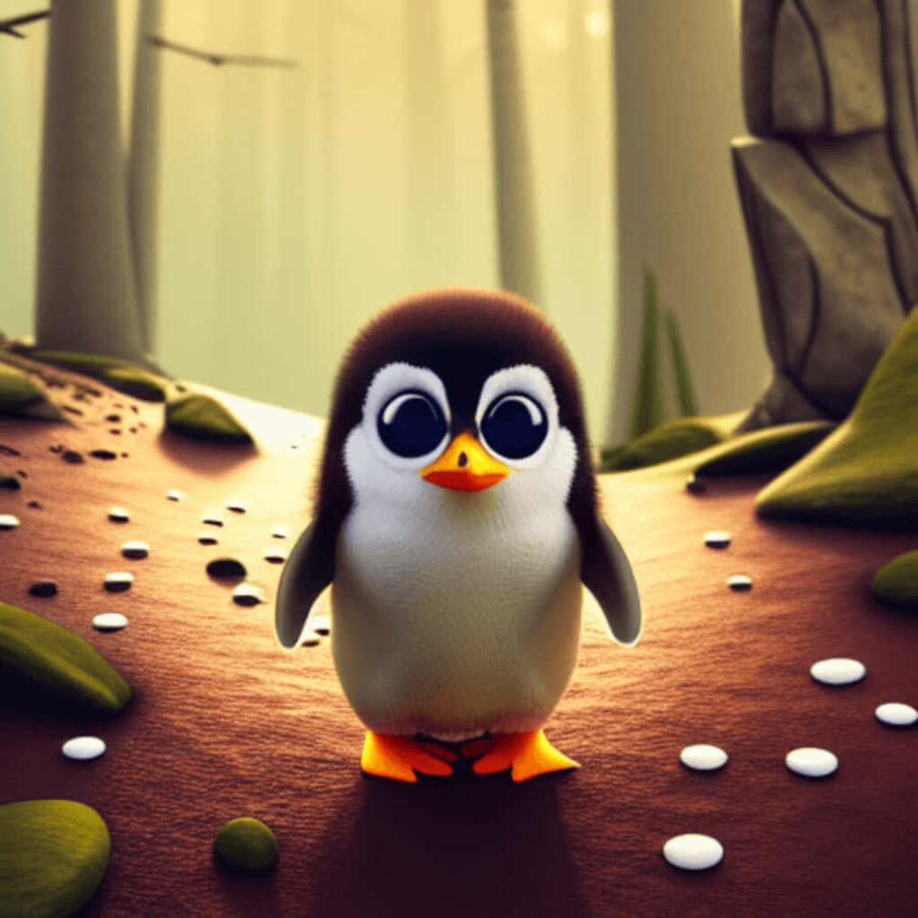 Whimsical Wallpaper: Adorable Baby Penguin in Serene Background