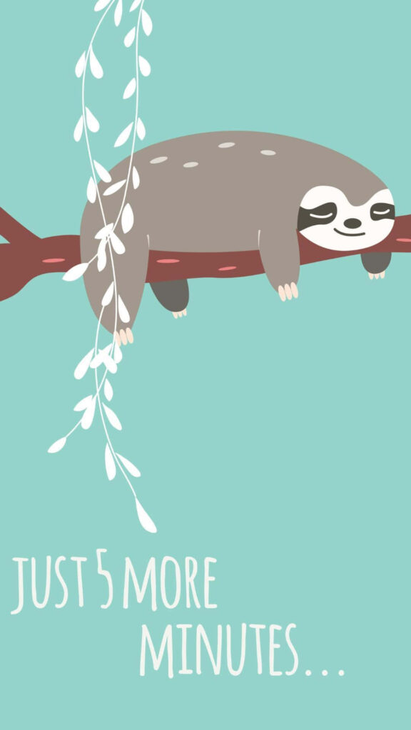 Adorable Baby Sloth Napping on Mint Green Wallpaper - Just 5 More Minutes