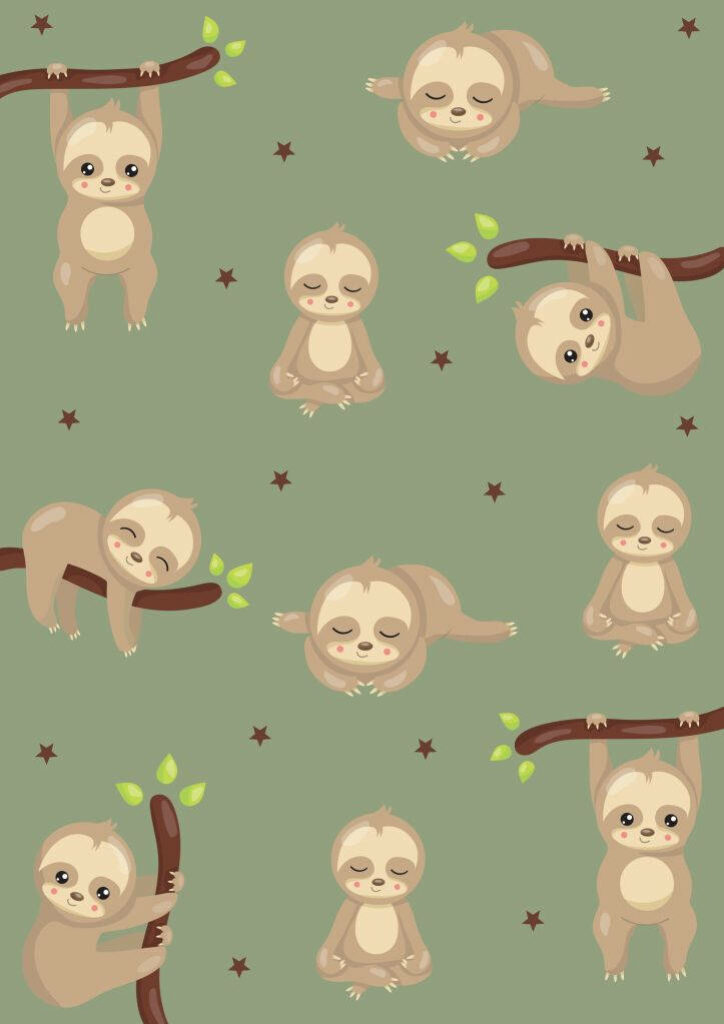 Charming Baby Sloths Wallpaper: Whimsical Green Background Design