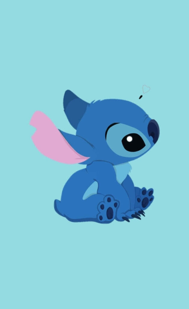 Adorable Baby Stitch Wallpaper: Cute Cartoon on Light Blue Background