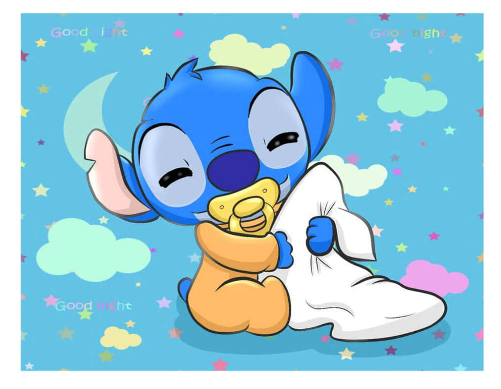 Adorable Baby Stitch Wallpaper: Good Night Dreams with Clouds & Stars