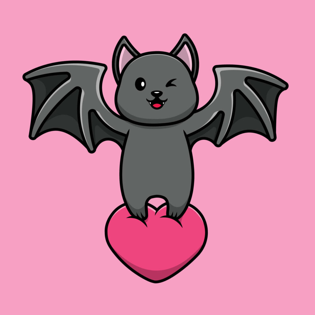 Whimsical Bat Wallpaper with Pink Heart & Playful Design