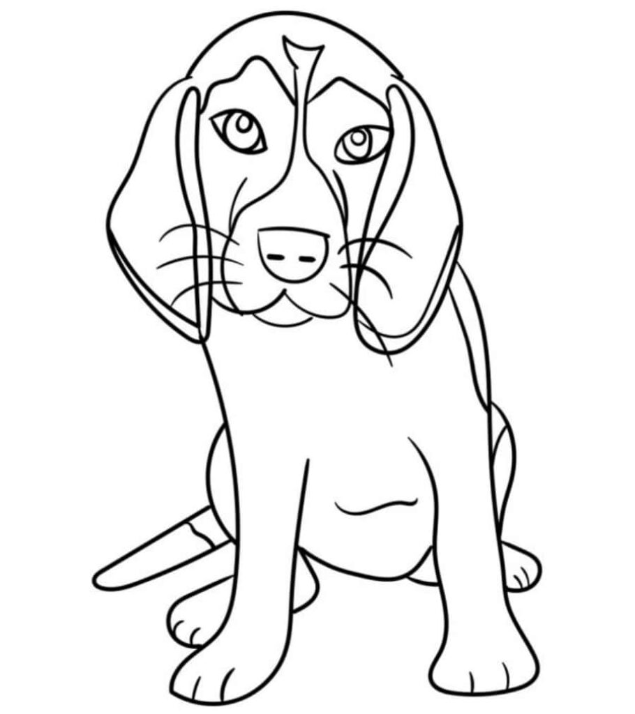 Fun Beagle Coloring Page for Kids - Black-and-White Wallpaper