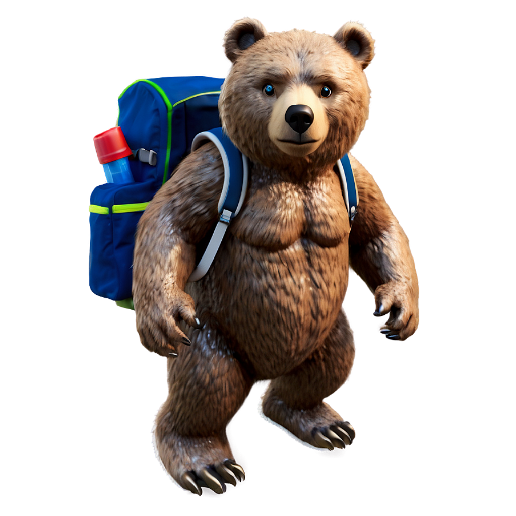 Adorable Bear with Blue Backpack - Whimsical Nature Wallpaper