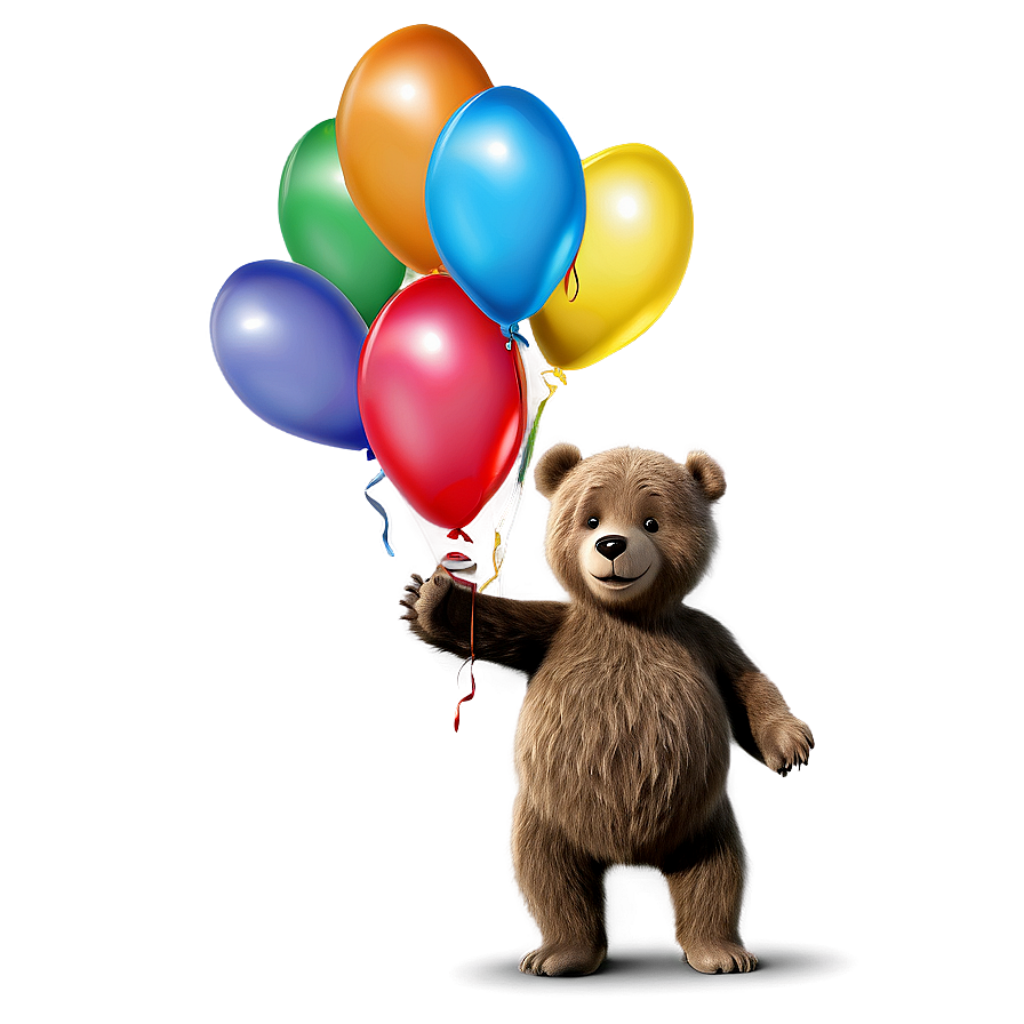 Charming Bear with Colorful Balloons - Whimsical Wallpaper Background