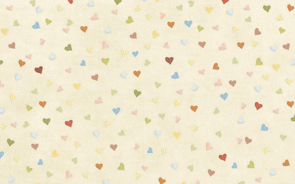 Soft-toned wallpaper with colorful tiny hearts on textured beige fabric background design