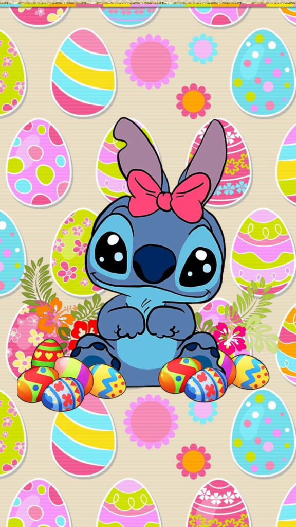 Playful Bunny Character with Colorful Easter Eggs Wallpaper