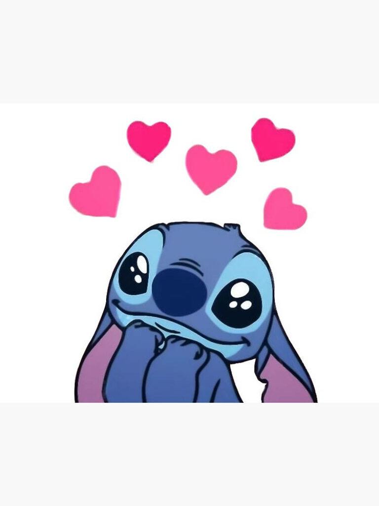 Cute Blue-Furred Cartoon Character with Hearts Wallpaper Background