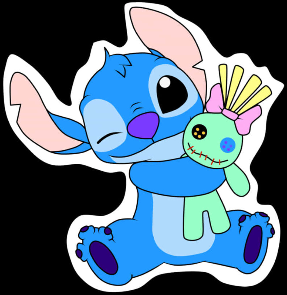 Adorable Blue Character Embracing Plush Doll - Whimsical Wallpaper