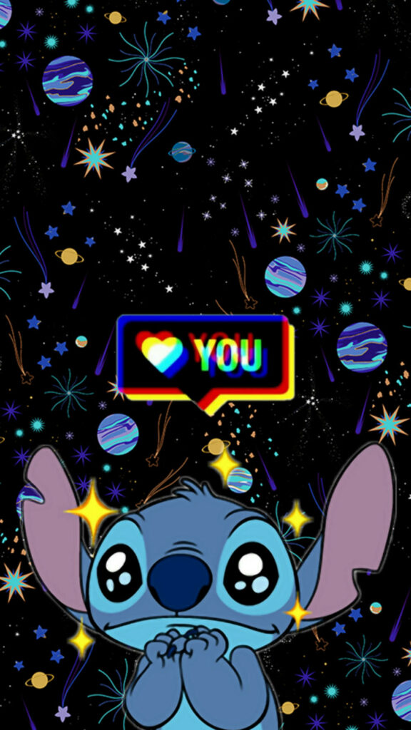 Adorable Blue Character Cosmic Wallpaper with Heart Emoji