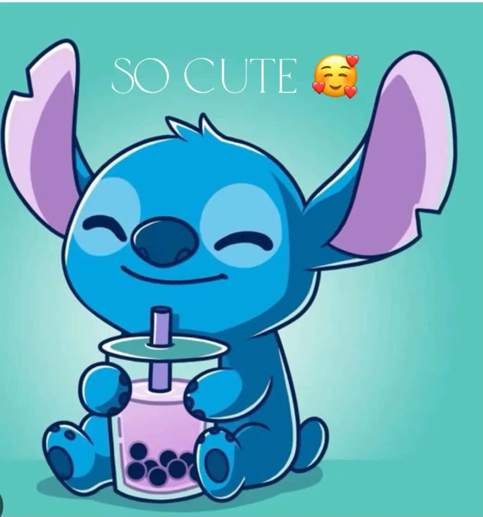 Adorable Blue Character Enjoying Bubble Tea – Colorful Soft Background Wallpaper