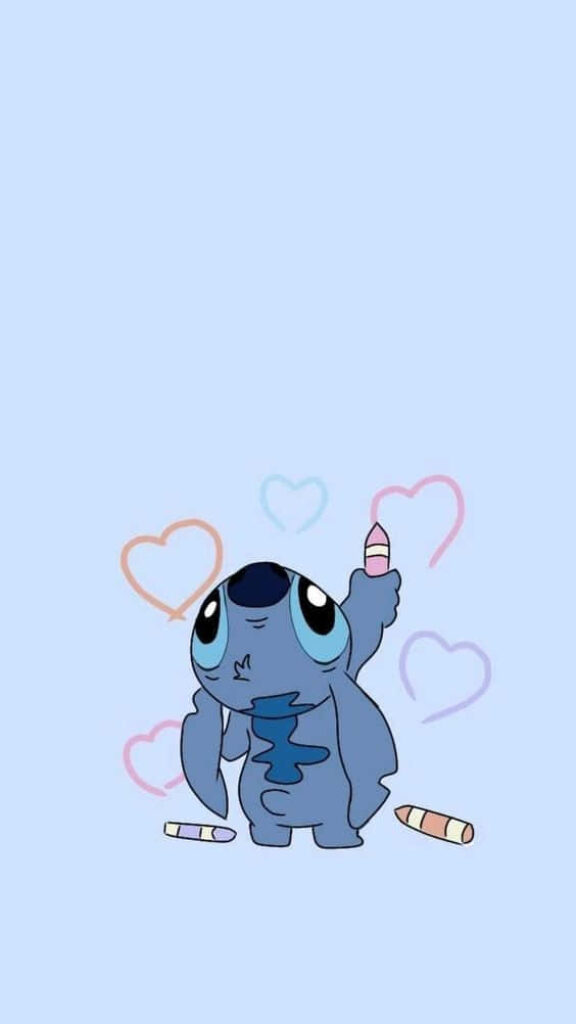 Charming Blue Creature Drawing Hearts - Whimsical Wallpaper