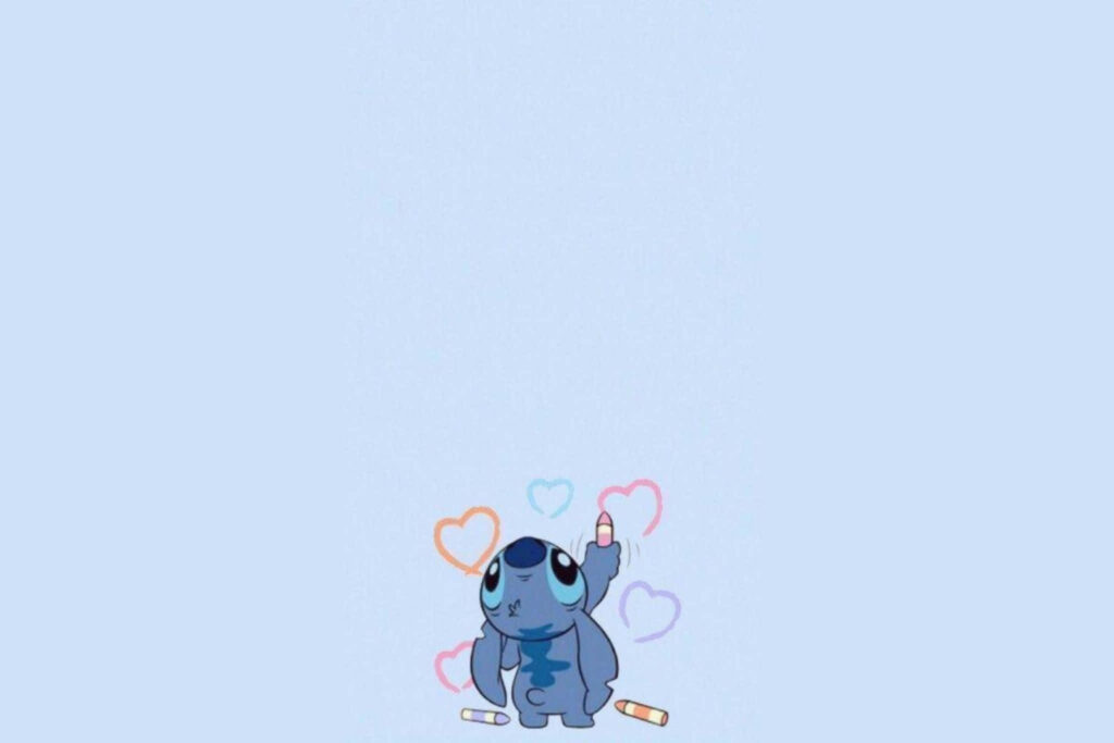 Adorable Blue Creature with Crayons on Cute Light Blue Wallpaper