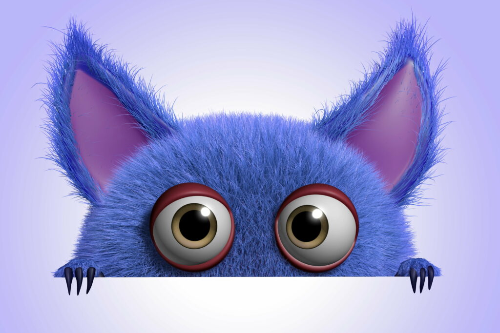 Blue Furry Monster in a Fun and Cute Cartoon Illustration with Fluffy Background Photo Wallpaper