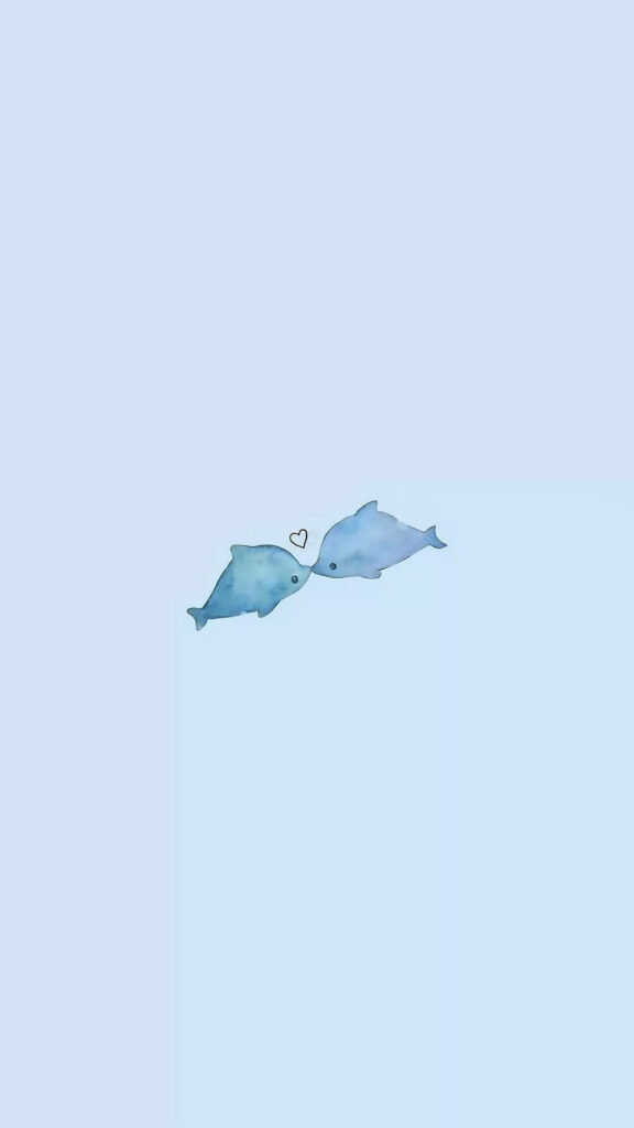 Adorable Blue Whale Cartoons with Heart on Light Blue Background Wallpaper