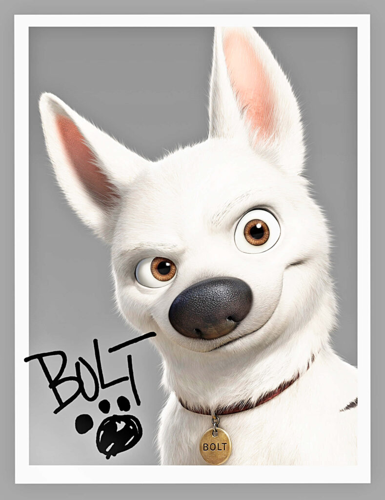 Adorable Bolt dog wallpaper white dog with brown collar on soft gray background digital art