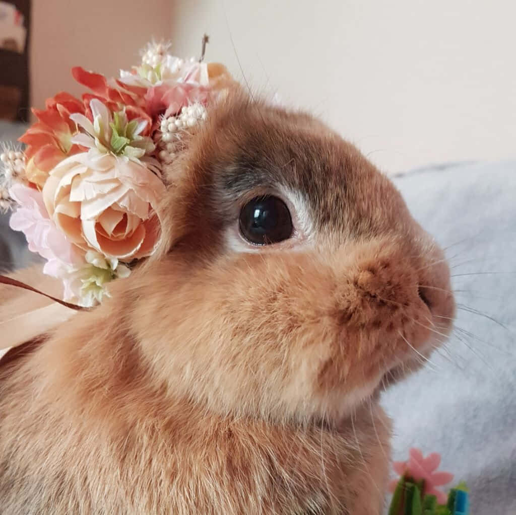 Charming Bunny Wallpaper: Cute Floral Crown for a Sweet Screen