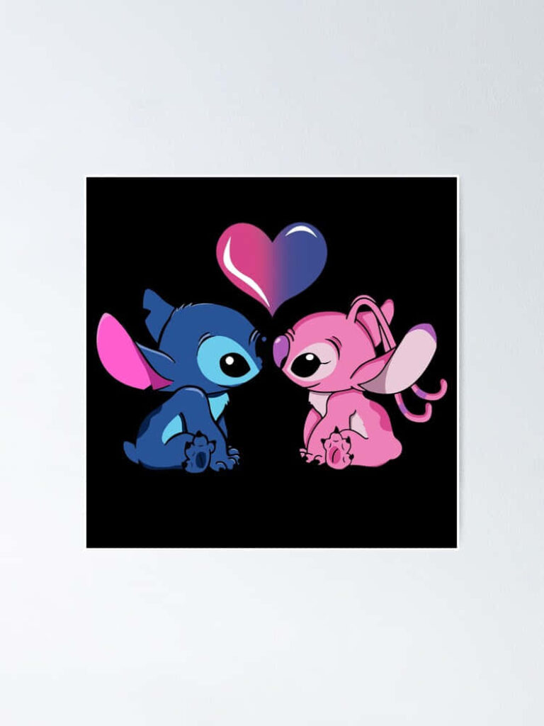 Adorable Alien Wallpaper: Blue & Pink Creatures with Heart on Black
