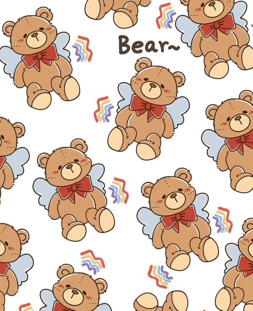 Charming Cartoon Angel Bears Wallpaper with Bow Ties & Blue Wings