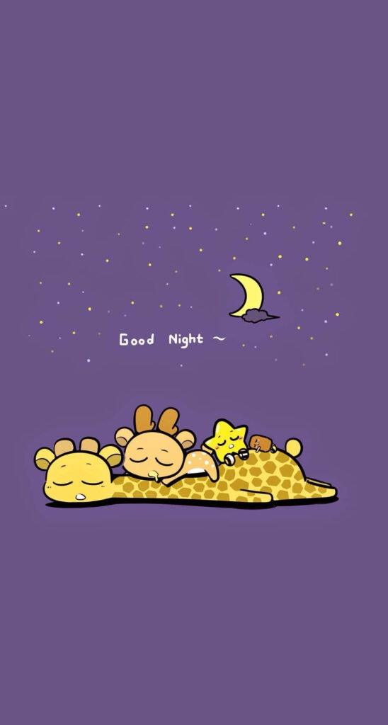 Adorable Cartoon Animals Wallpaper: Giraffe Under Starry Night Sky