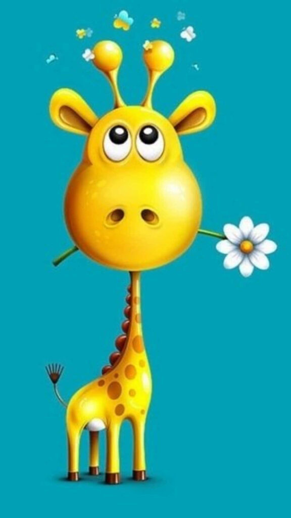Adorable Cartoon Baby Giraffe Wallpaper on Turquoise Background