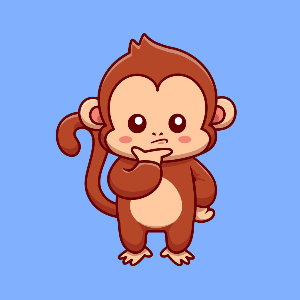 Adorable Cartoon Baby Monkey Wallpaper on Light Blue Background