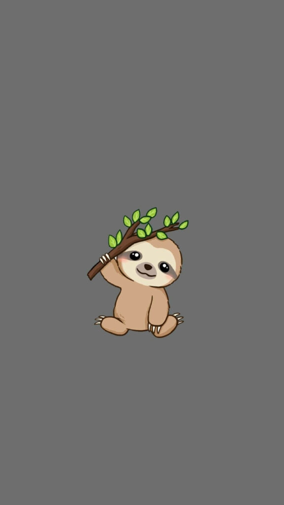Adorable Cartoon Baby Sloth Wallpaper - Minimalist Gray Background