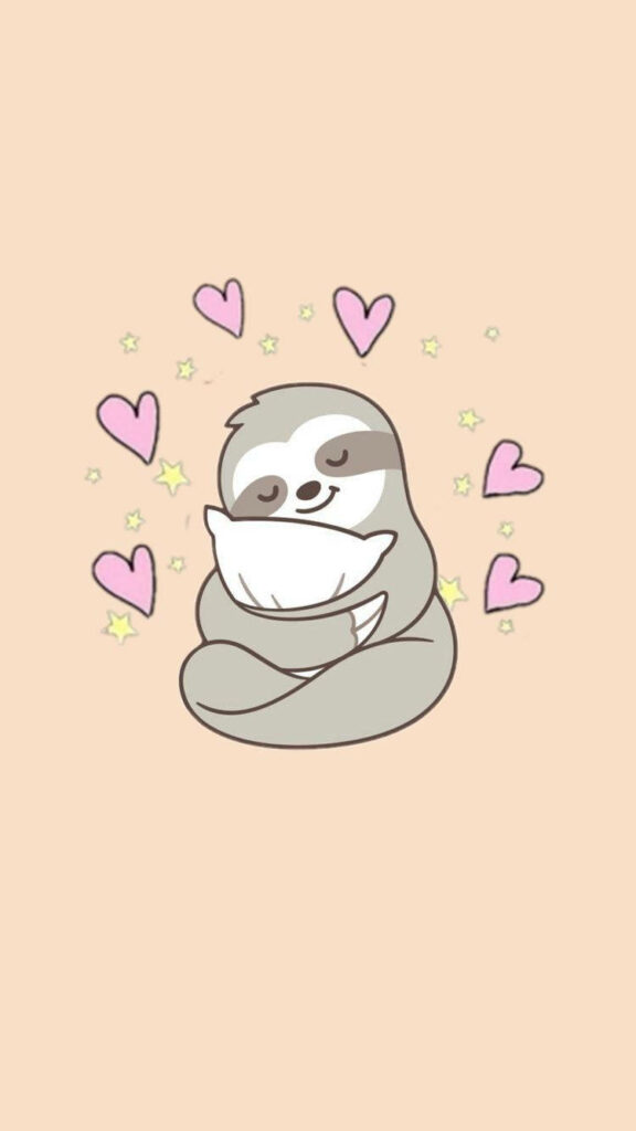 Adorable Baby Sloth Wallpaper: Calming Pastel Design with Hearts & Stars