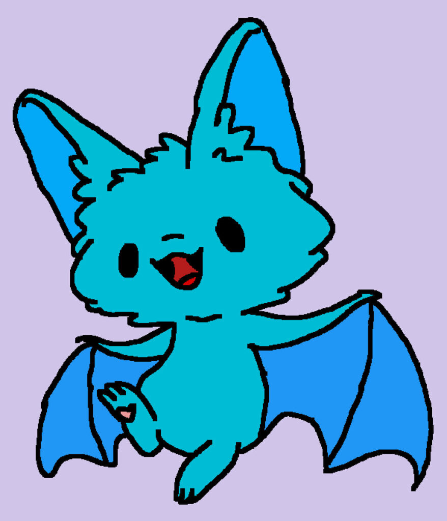 “Adorable Cartoon Bat Wallpaper: Fluffy Blue with Playful Expression”