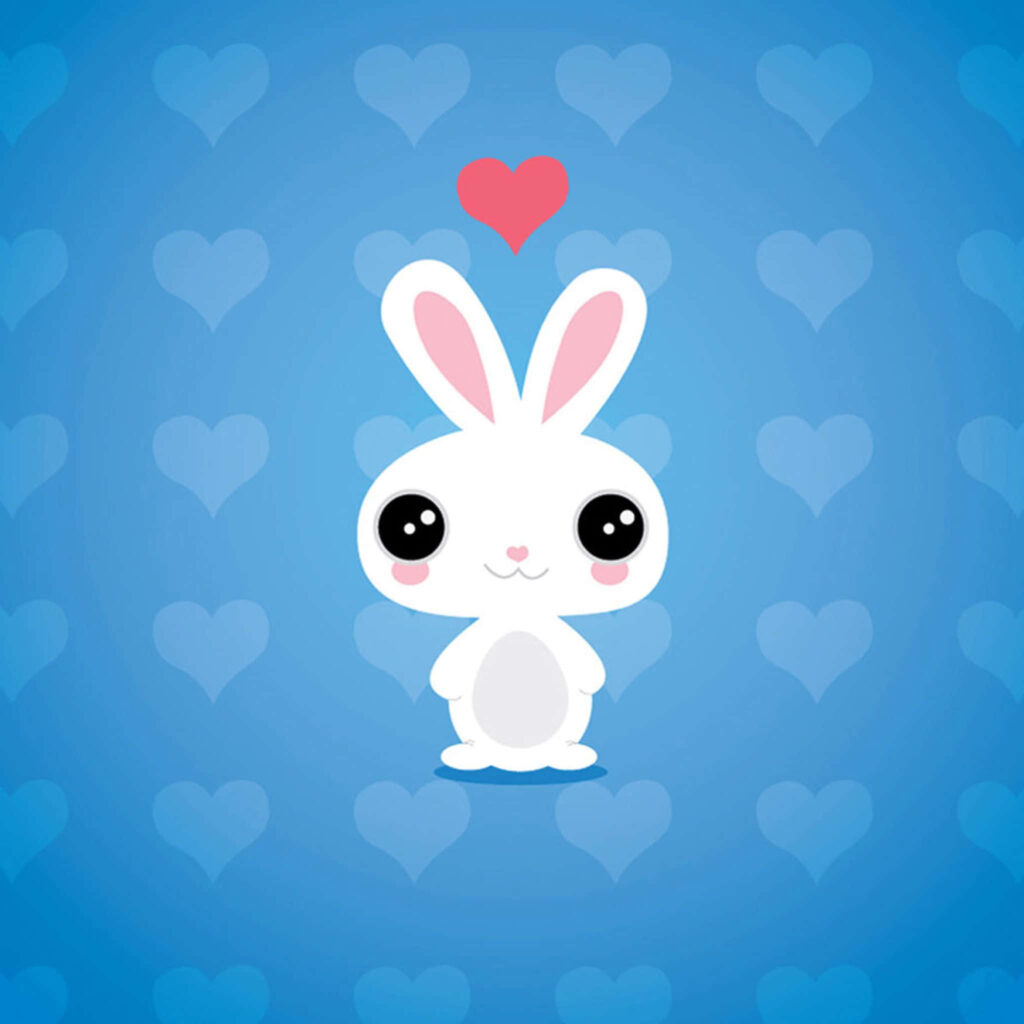 Adorable Cartoon Bunny Wallpaper with Heart Patterns on Blue Background