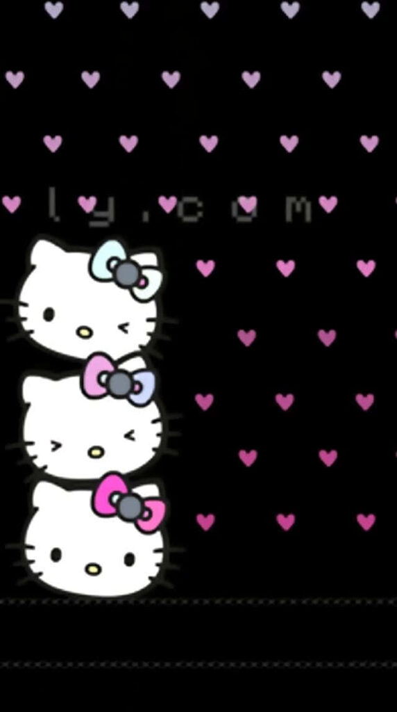 Adorable Cartoon Cat Faces Wallpaper with Colorful Bows & Hearts